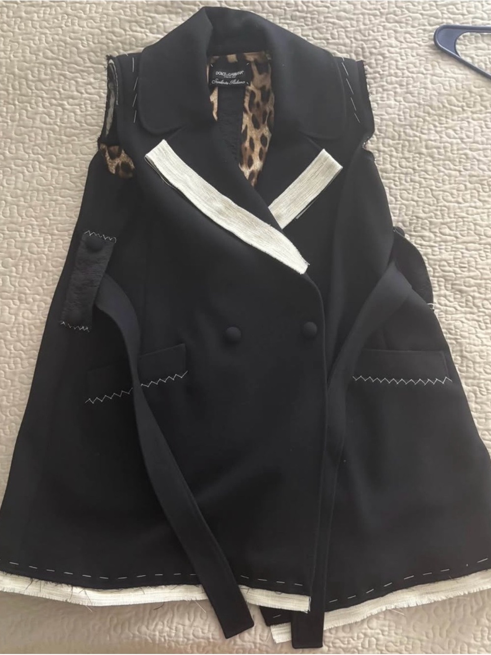 Dolce & Gabbana Black Vest with Lace Trim and Leopard Lining
